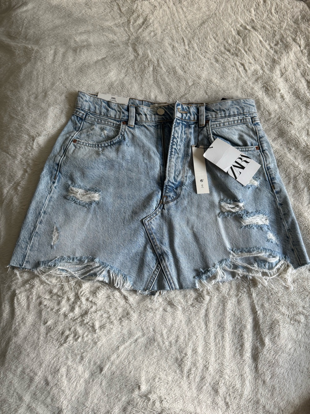 Zara Mini Light Blue Distressed Denim Skirt